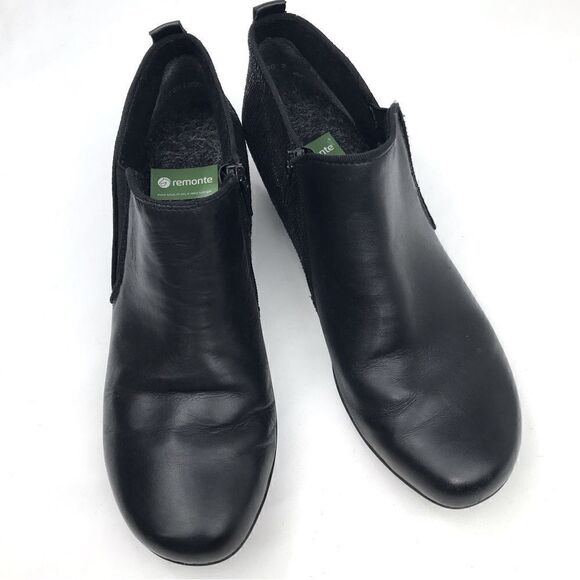 Remonte Black Leather Metallic Irridescent Heel Low Heel Zipper Ankle Boots - Picture 4 of 16